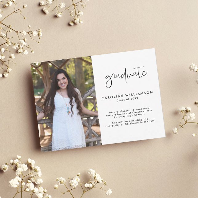 Modern Trendy Script Photo Graduation Announcement (Creator Uploaded)