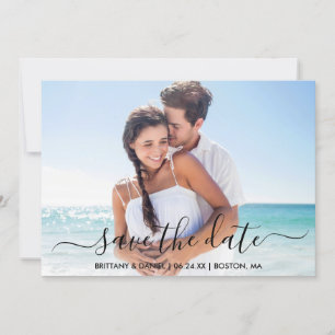 Modern Trendy Script Photo Save The Date Card