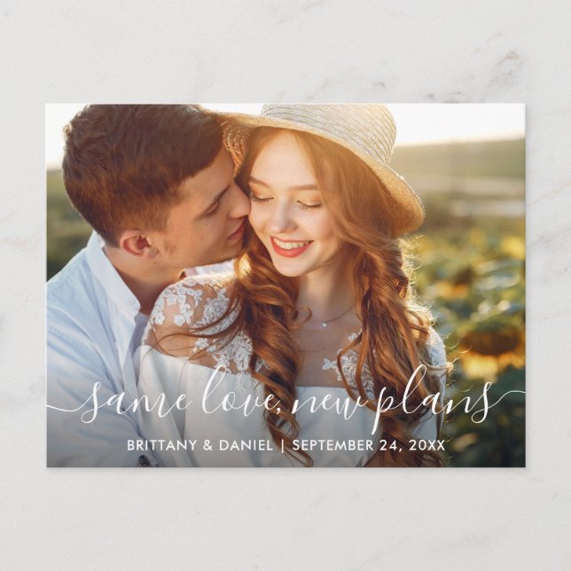 Modern Trendy Script Same Love New Plans Photo Postcard (Front)
