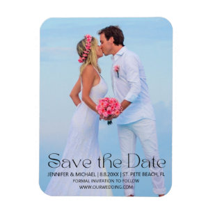 modern trendy script save the date beach photo  magnet