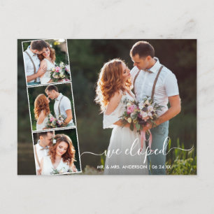 Modern Trendy Script We Eloped 4 Photo Postcard