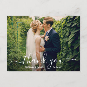 Modern Trendy Script Wedding Photo Thank You Postcard