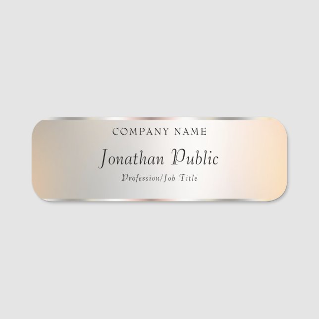 Modern Trendy Silver Elegant Professional Template Name Tag (Front)