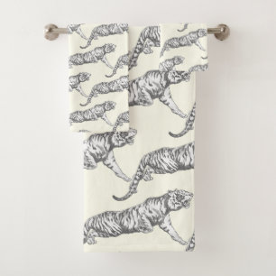 Modern Trendy Silver Grey White Tiger on Ivory Bath Towel Set