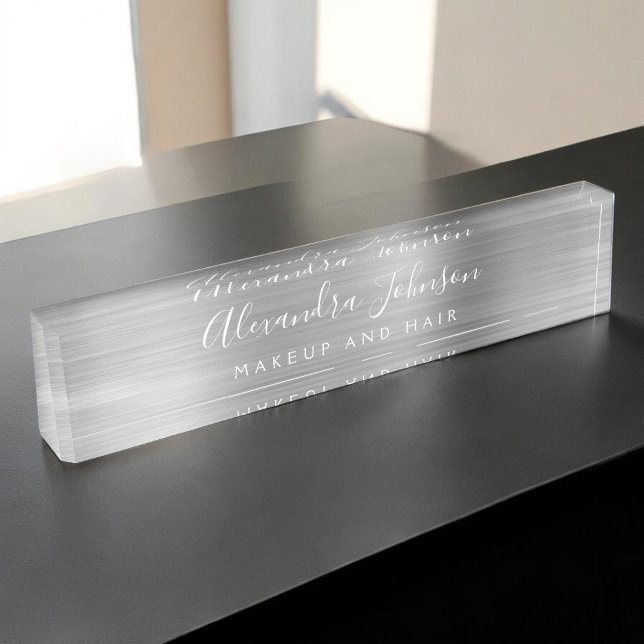 Modern Trendy Silver Makeup and Hair Beauty Nameplate (Creator Uploaded)