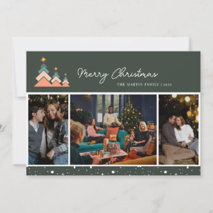 Modern Trendy Snow Christmas Tree 3 Photo Holiday Card