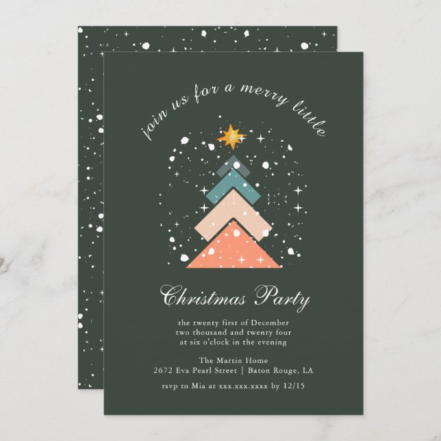 Modern Trendy Snow Christmas Tree  Holiday Card (Front/Back)