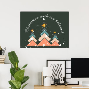 Modern Trendy Snow Christmas Tree Poster