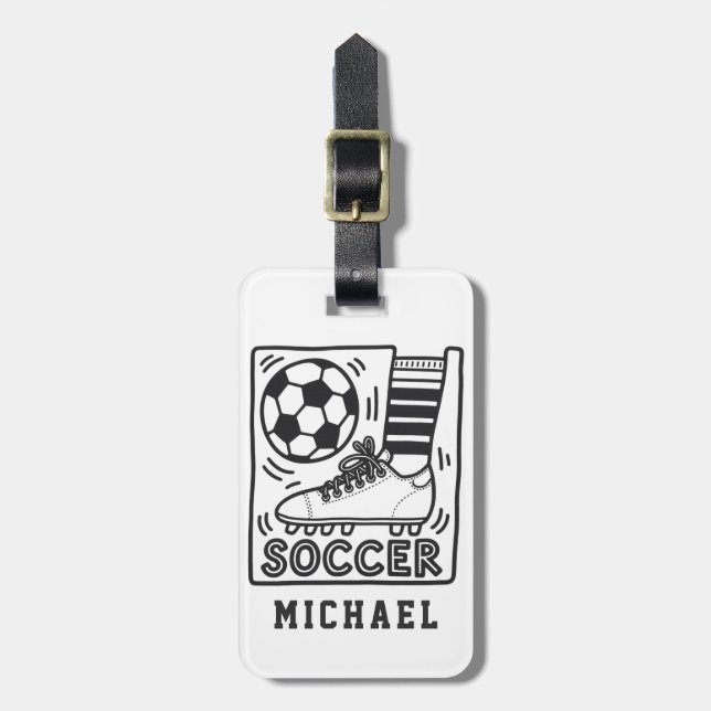 Modern Trendy Soccer Ball Football Personalized Luggage Tag (Front Vertical)