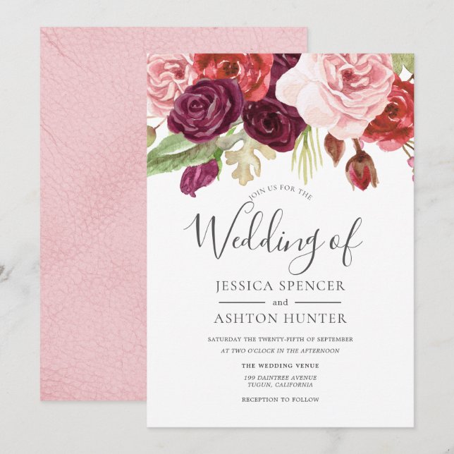 Modern Trendy Spring Autumn Floral Wedding Invite (Front/Back)