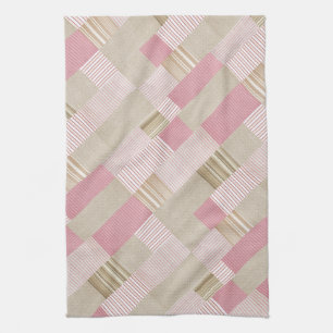 Modern Trendy Striped Patchwork Quilt Pink Beige Kitchen Towel
