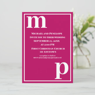 Modern Trendy Stylish Monogram Magenta Wedding Invitation