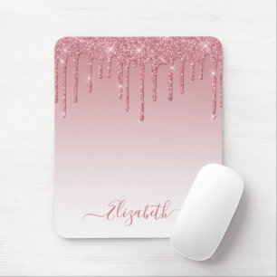 Modern Trendy Stylish Script Dusty Pink Glitter Mouse Pad