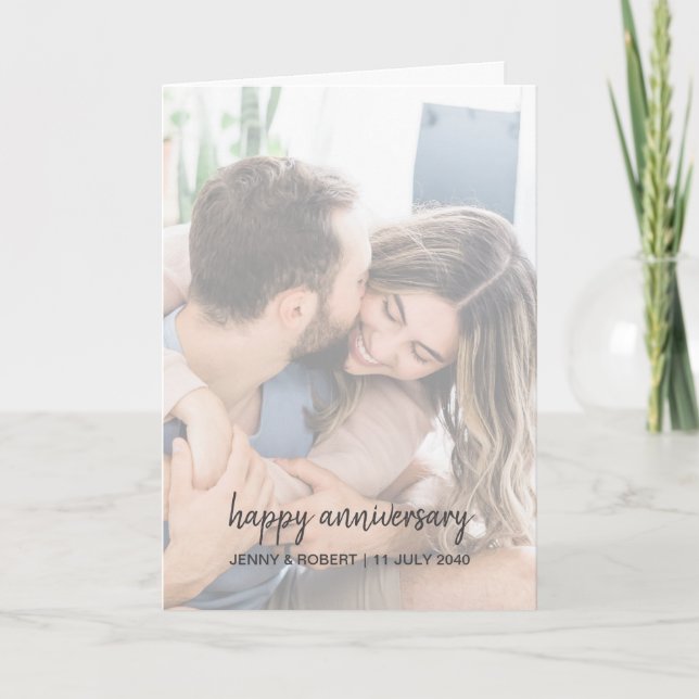 Modern Trendy Stylish Script Photo Anniversary Card (Front)
