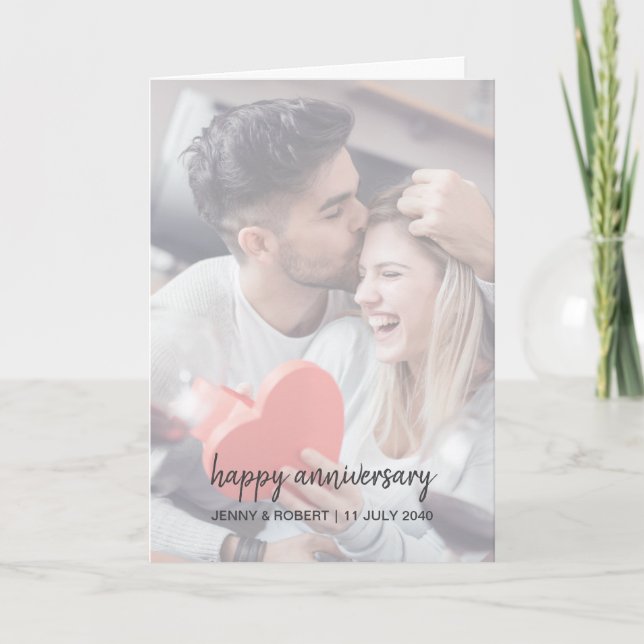 Modern Trendy Stylish Script Photo Anniversary Card (Front)
