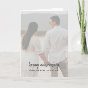Modern Trendy Stylish Script Photo Anniversary Card
