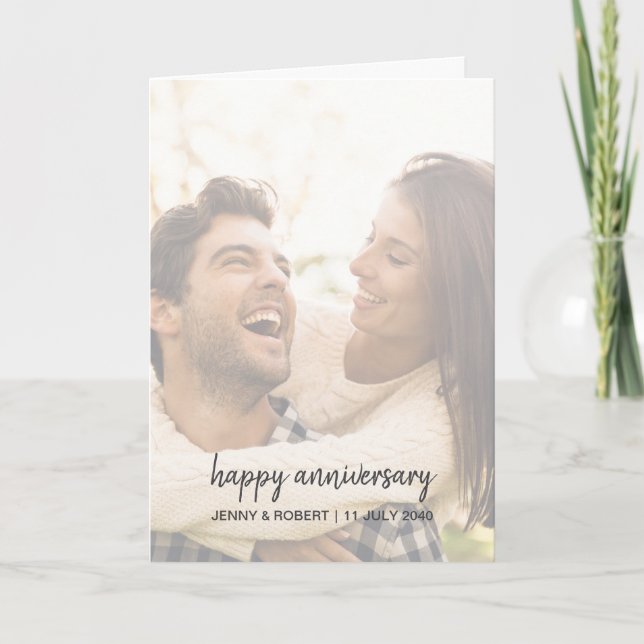 Modern Trendy Stylish Script Photo Anniversary Card (Front)