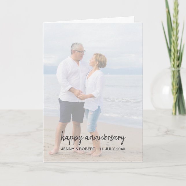 Modern Trendy Stylish Script Photo Anniversary Card (Front)