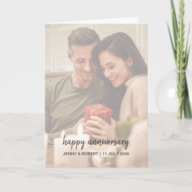 Modern Trendy Stylish Script Photo Anniversary Card (Front)