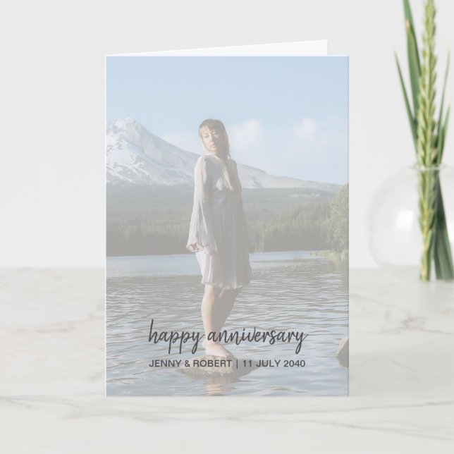 Modern Trendy Stylish Script Photo Anniversary Card (Front)