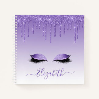 Modern Trendy Stylish Script Purple Glitter Lashes Notebook