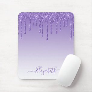 Modern Trendy Stylish Script Purple Glitter Mouse Pad