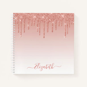 Modern Trendy Stylish Script Rose Gold Glitter Notebook