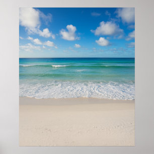 Modern Trendy Summer Bright Blue Calm Ocean Shore  Poster
