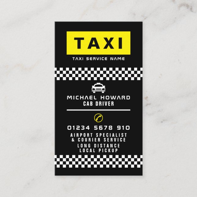 Modern & Trendy Taxi Cab Driver Business Card (Front)