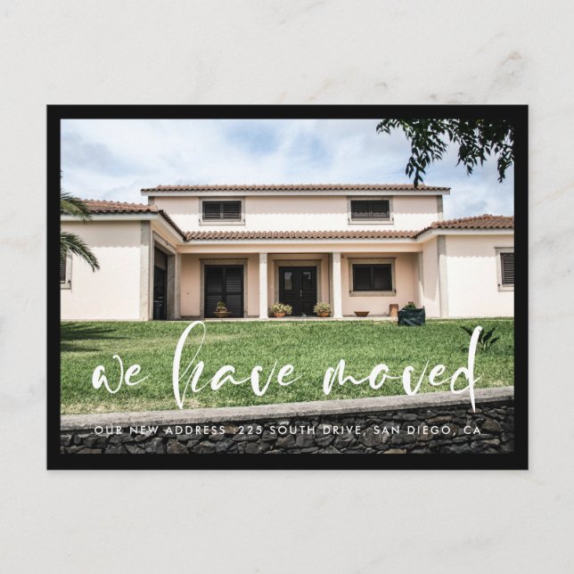 Modern trendy typography We have moved Postcard (Front)