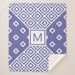 Modern Trendy Very Peri Geometric Pattern Monogram Sherpa Blanket