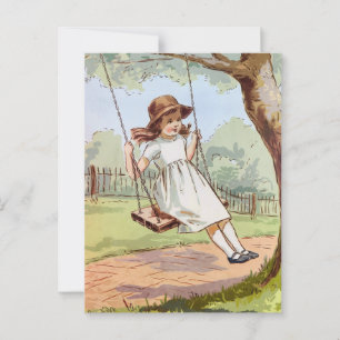Modern Trendy Vintage Happy Child Girl On Swing    Postcard