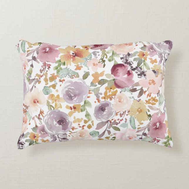 Modern trendy watercolor botanical pastel pattern accent pillow (Front)