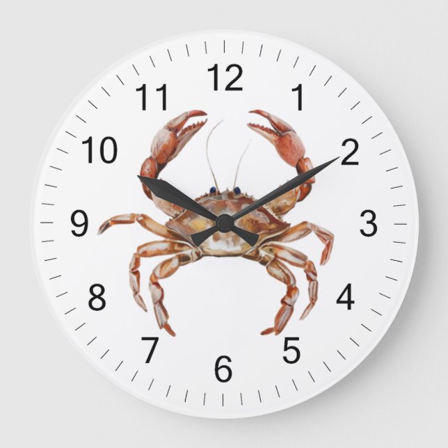 Modern Trendy Watercolor Crab Summer Beach Large Clock (Front)