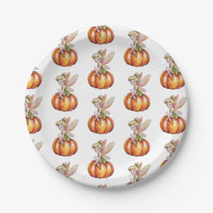 Modern Trendy Watercolor Fairy and Pumpkin Paper Plate