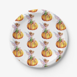 Modern Trendy Watercolor Fairy and Pumpkin         Paper Plate