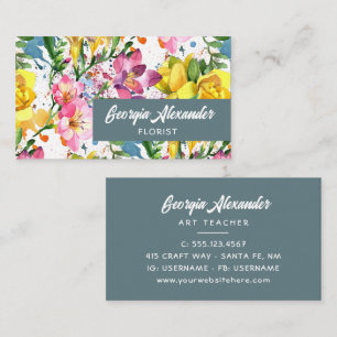 Modern Trendy Watercolor Floral Artist Florist Business Card