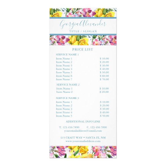 Modern Trendy Watercolor Floral Business Rack Card (Front)