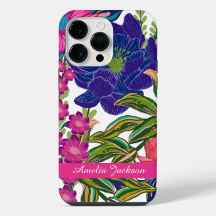 Modern trendy watercolor floral pink iPhone 14 pro max case