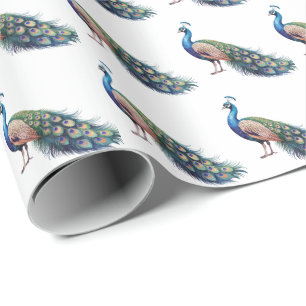 Modern Trendy Watercolor Peacock Pattern Wrapping Paper
