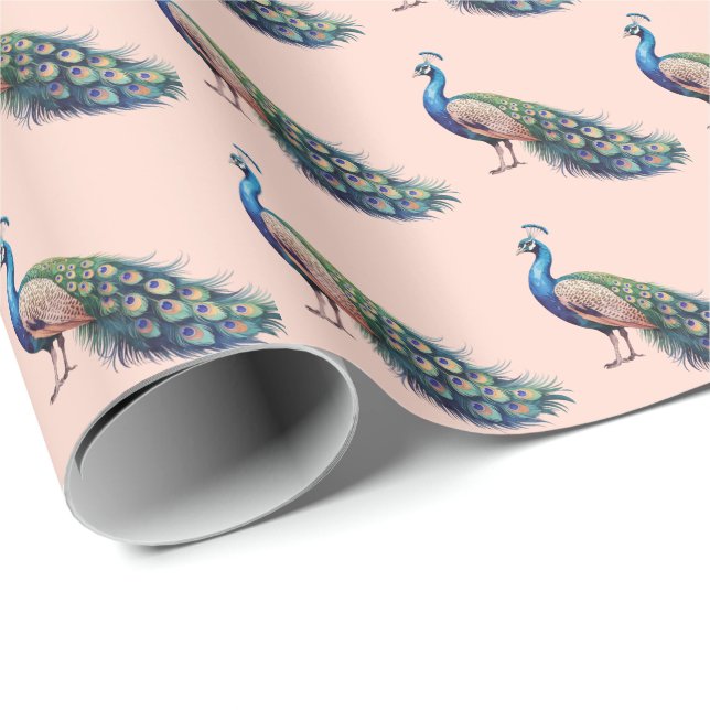 Modern Trendy Watercolor Peacock Pattern Wrapping Paper (Roll Corner)