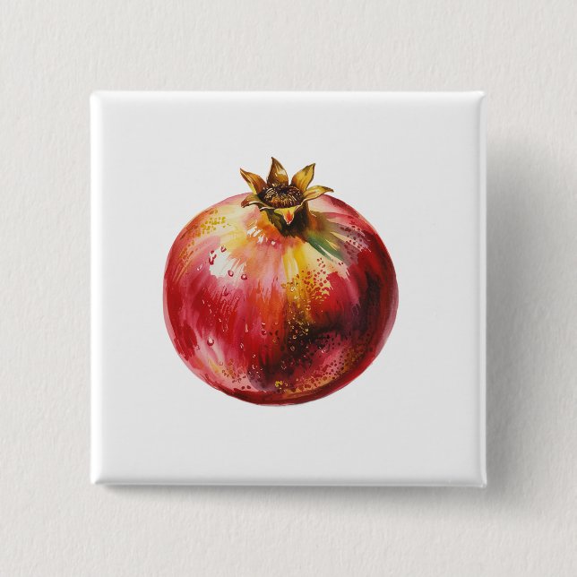 Modern Trendy Watercolor Pomegranate  2 Inch Square Button (Front)