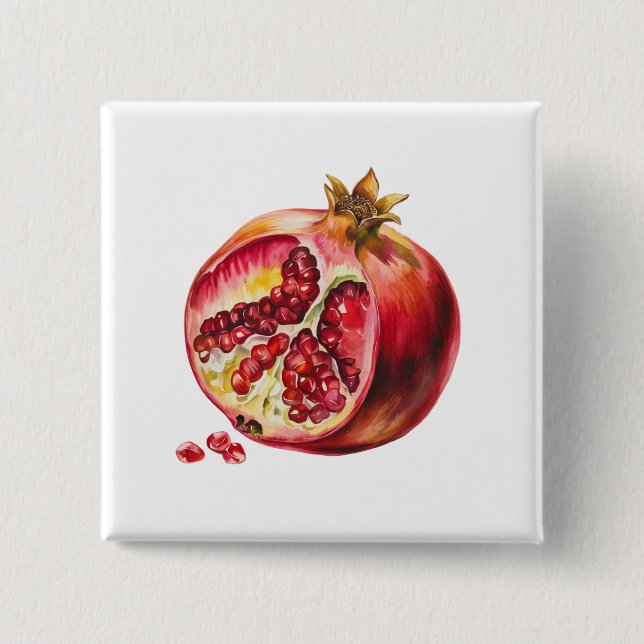 Modern Trendy Watercolor Pomegranate  2 Inch Square Button (Front)