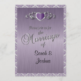 Modern Trendy Wedding in a Amethyst Purple Damask Invitation