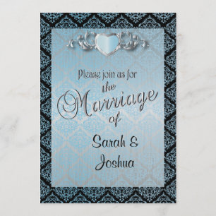 Modern Trendy Wedding in a Aqua Blue Damask Invitation