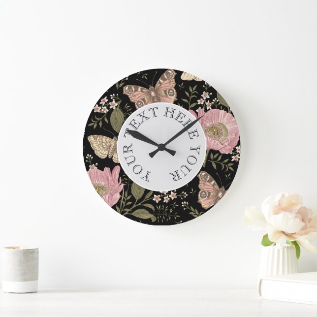 Modern Trendy Wildflower Botanical Floral Monogram Large Clock (Home)