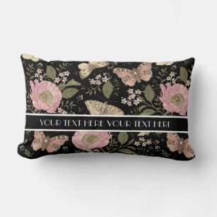 Modern Trendy Wildflower Botanical Floral Monogram Lumbar Pillow