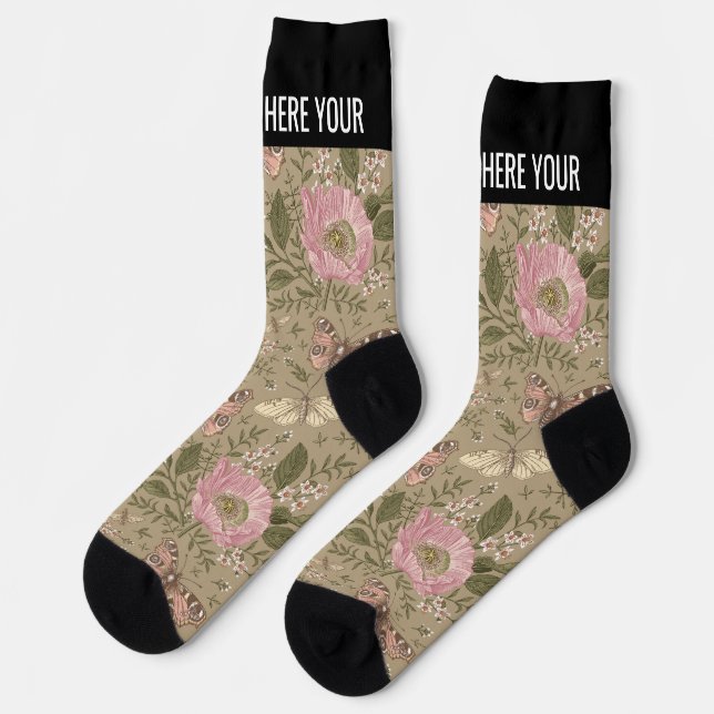 Modern Trendy Wildflower Botanical Floral Monogram Socks (Left)