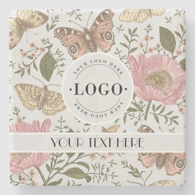 Modern Trendy Wildflower Botanical Floral Monogram Stone Coaster (Front)