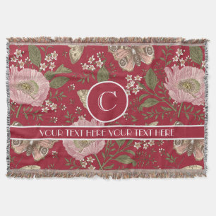 Modern Trendy Wildflower Botanical Floral Monogram Throw Blanket